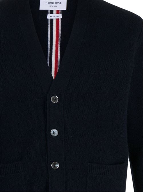 Navy blue virgin wool cardigan THOM BROWNE | MKC556AY1029415